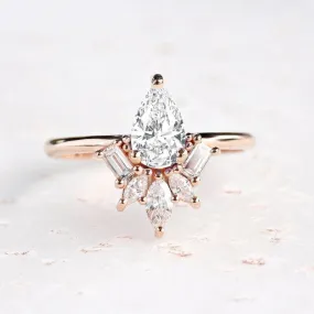 0.81 CT Pear Cut Lab Diamond Cluster Engagement Ring