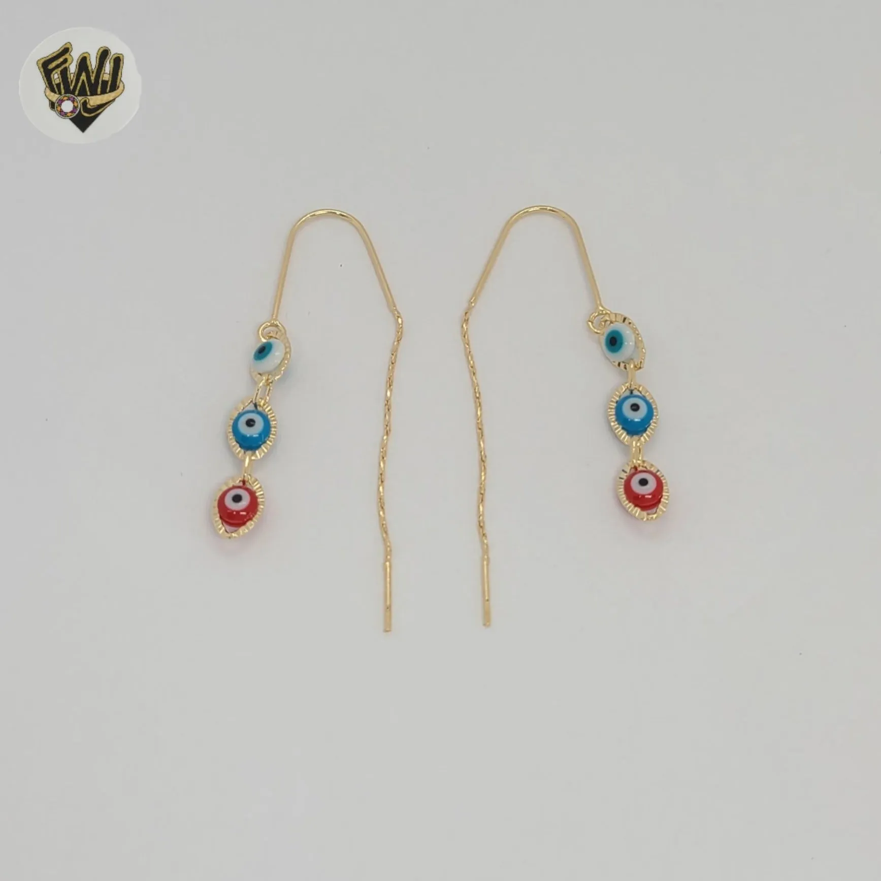 (1-1239-5) Gold Laminate - Evil Eye Threaders Earrings - BGF