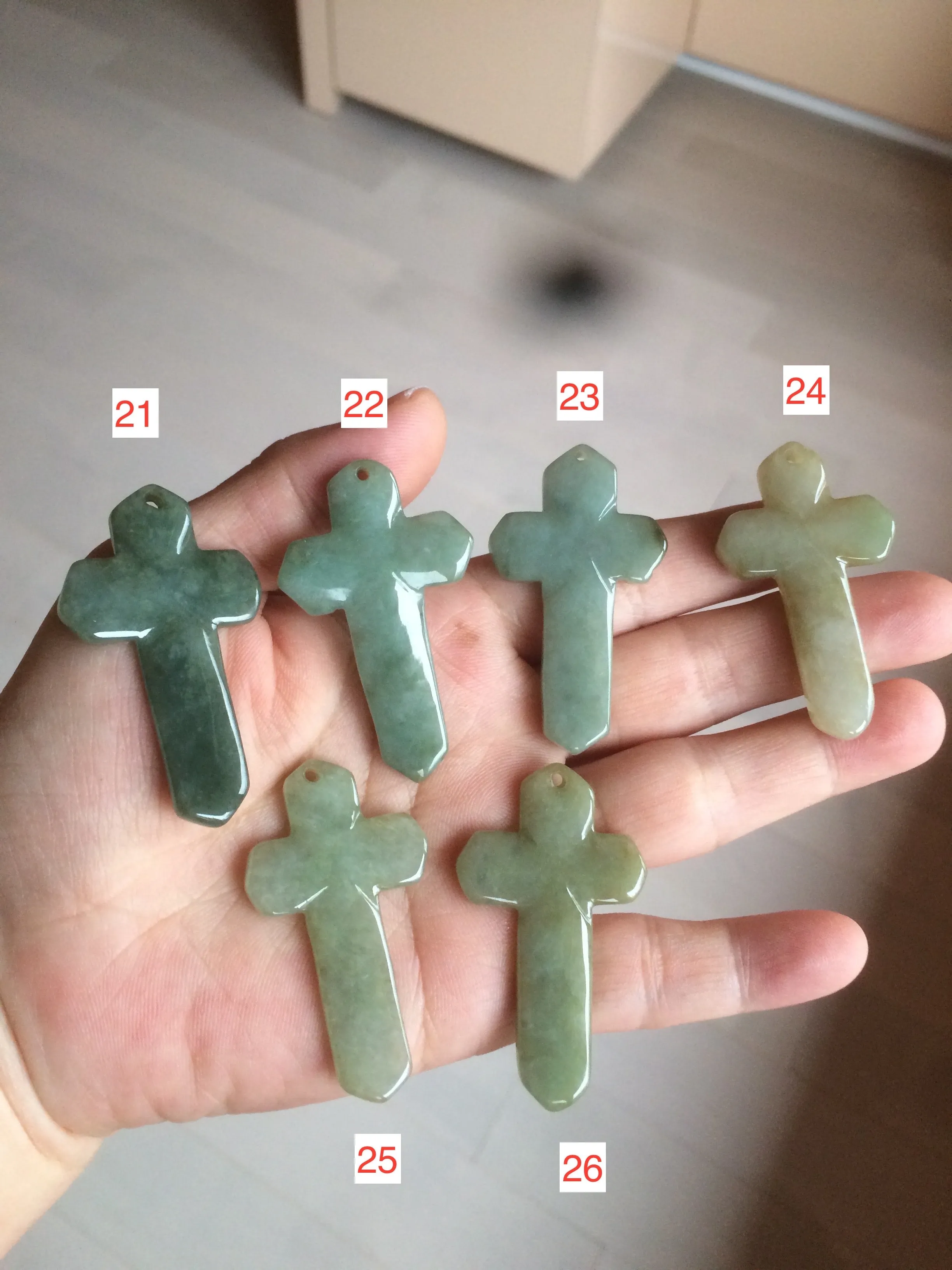 Premium Natural Type A Light Green-White-Gray Jadeite Jade Handheld Cross Pendant - Elegant Spiritual Jewelry AY55