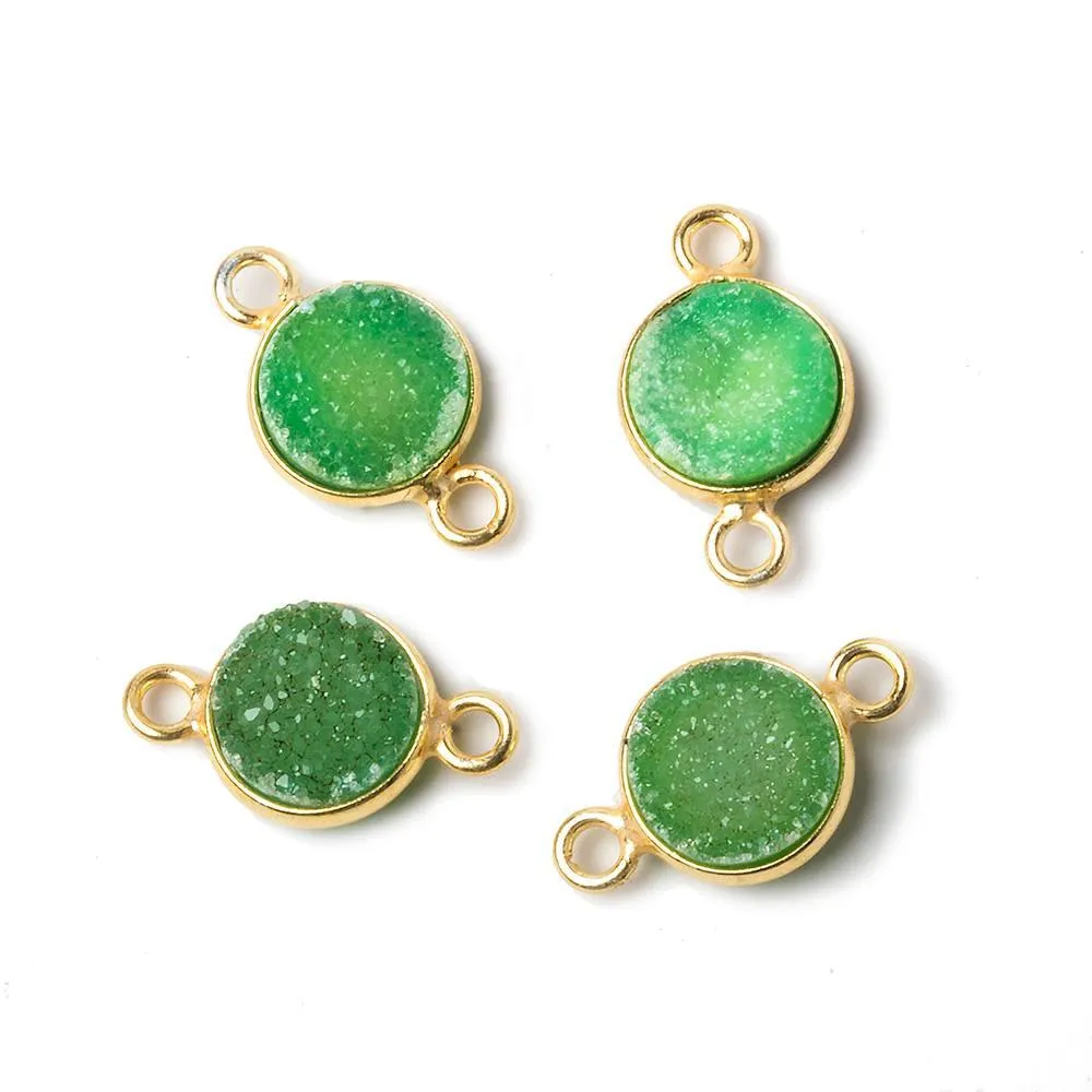 10mm Vermeil Bezel Lime Green Drusy Coin Connector 1 piece