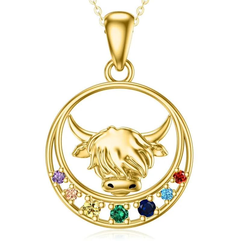 14K Gold Highland Cow Necklace for Women Solid Gold Heart Pendant Necklace Anniversary Birthday Gifts for Her