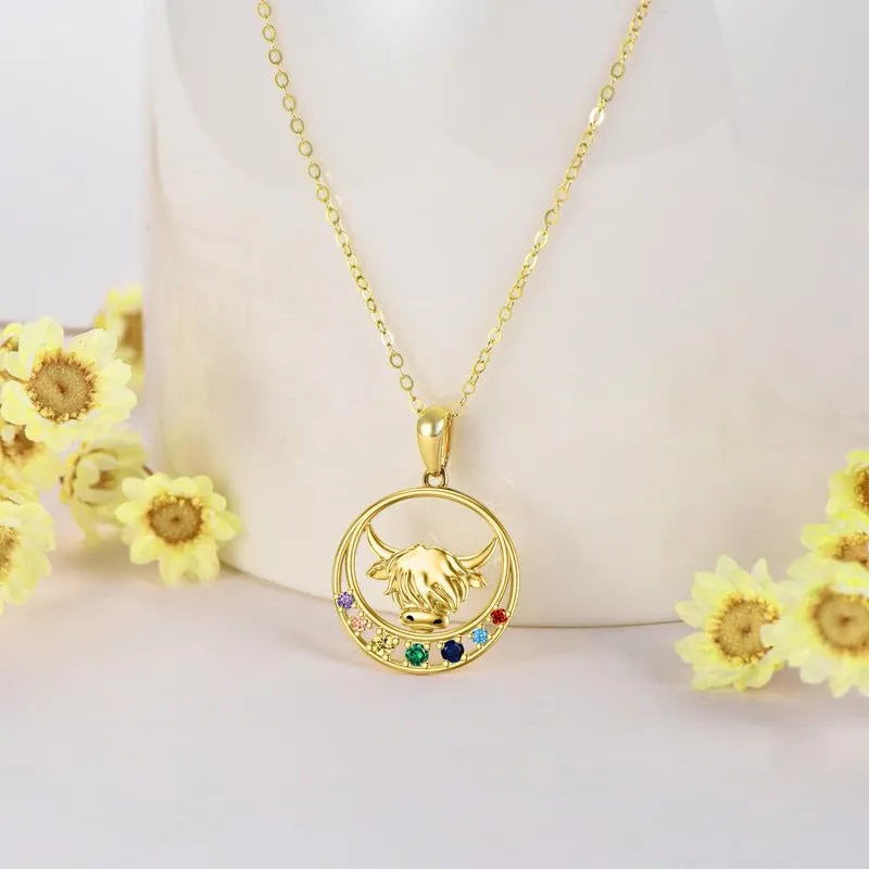 14K Gold Highland Cow Necklace for Women Solid Gold Heart Pendant Necklace Anniversary Birthday Gifts for Her