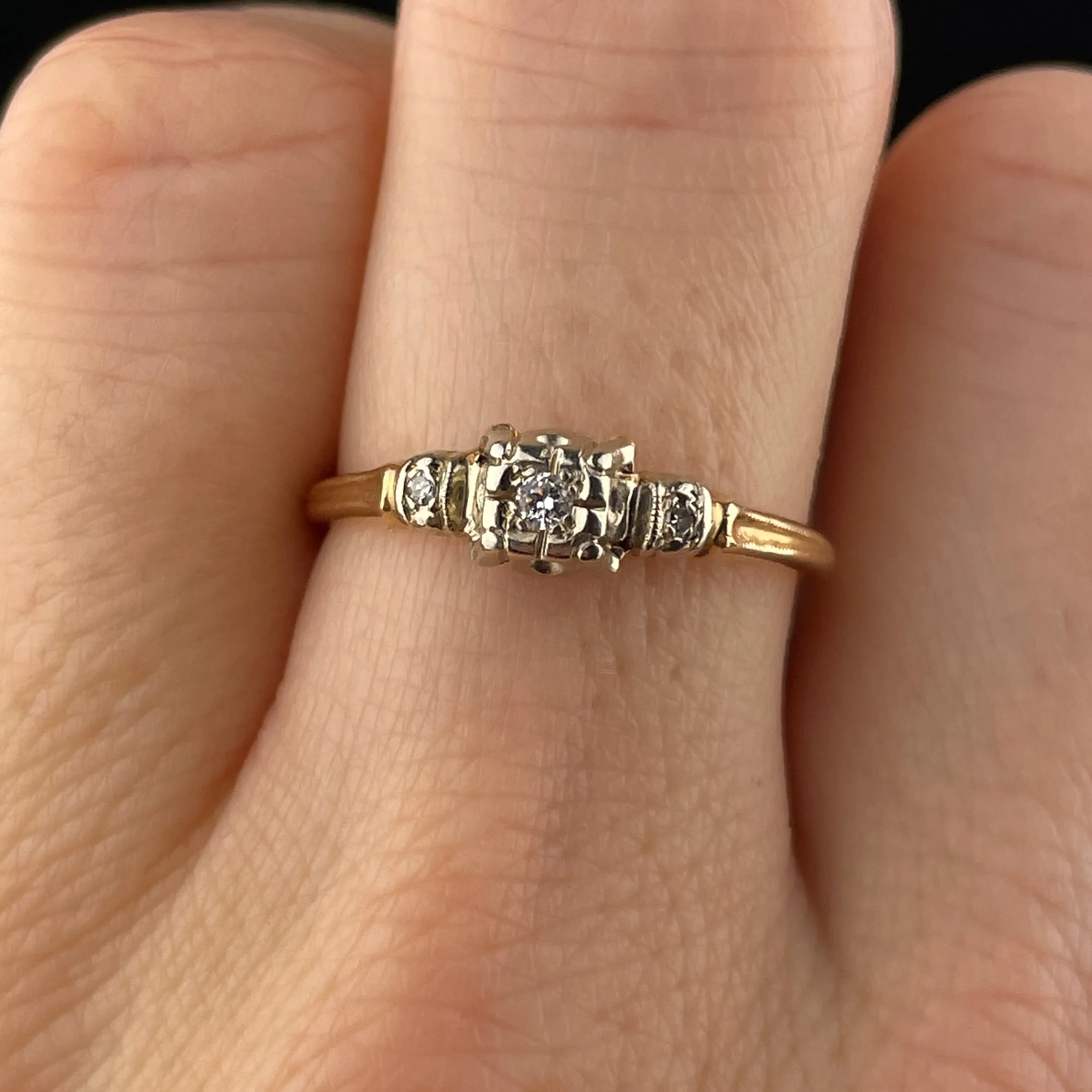 14K Yellow & White Gold Art Deco Diamond Engagement Ring, Sz 8