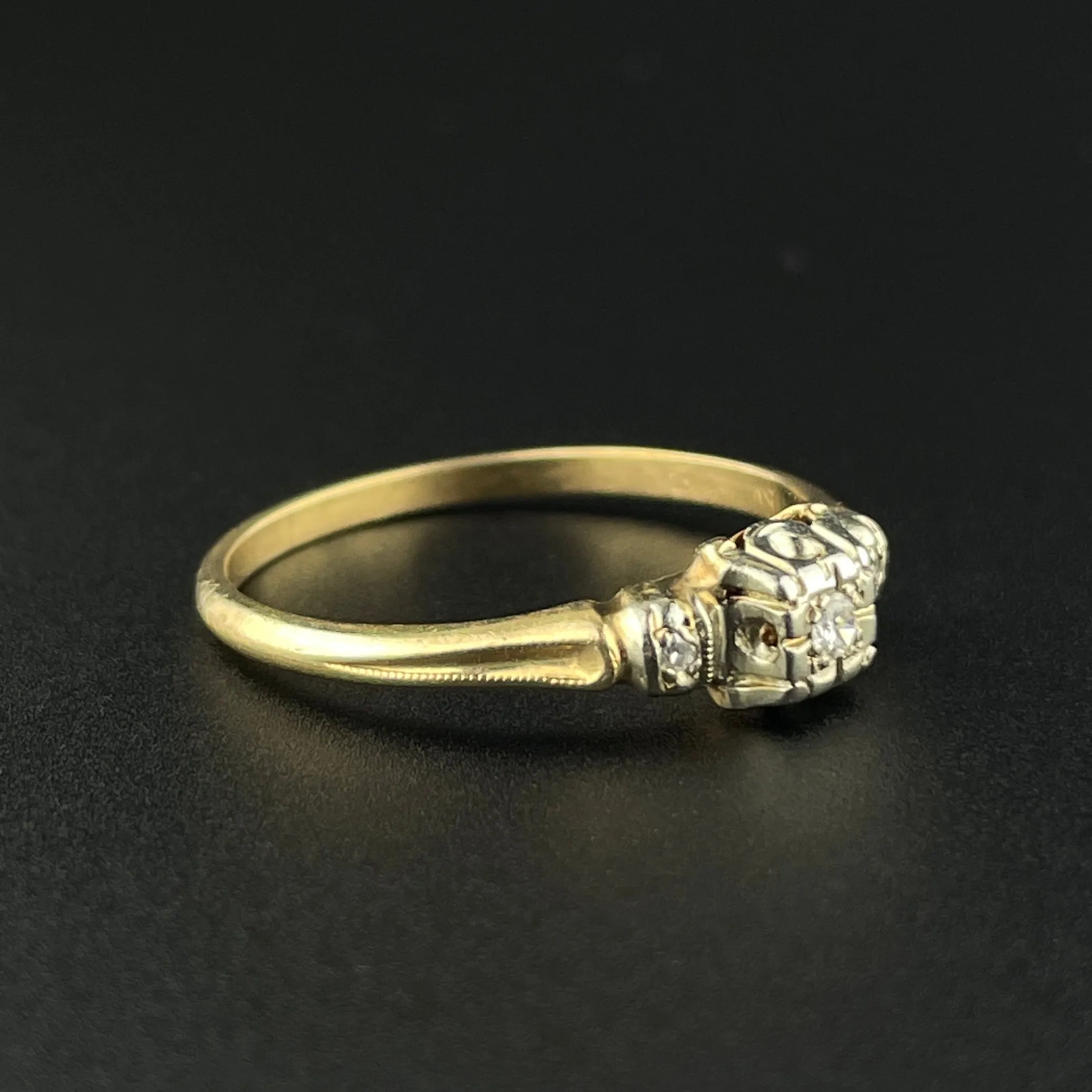 14K Yellow & White Gold Art Deco Diamond Engagement Ring, Sz 8