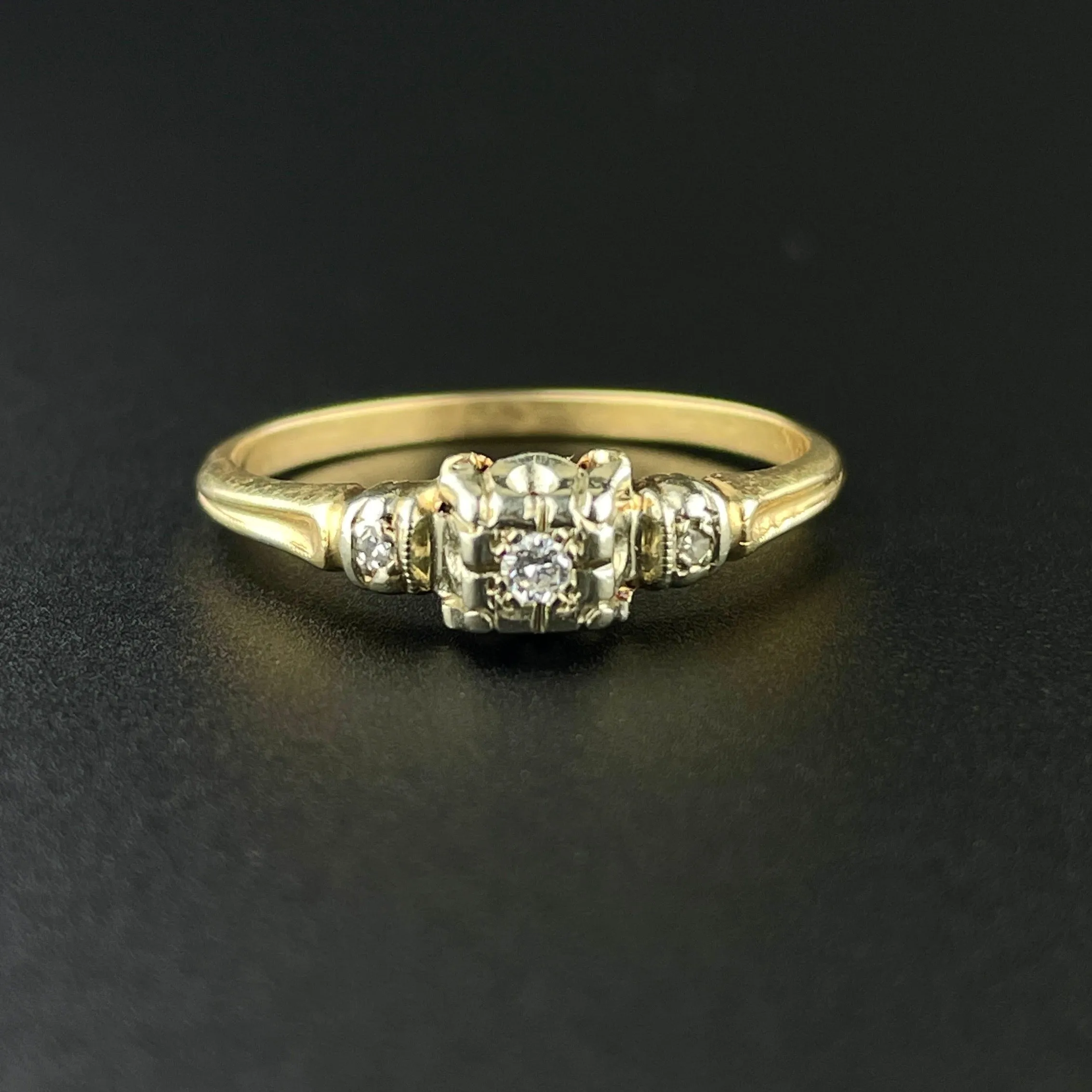 14K Yellow & White Gold Art Deco Diamond Engagement Ring, Sz 8