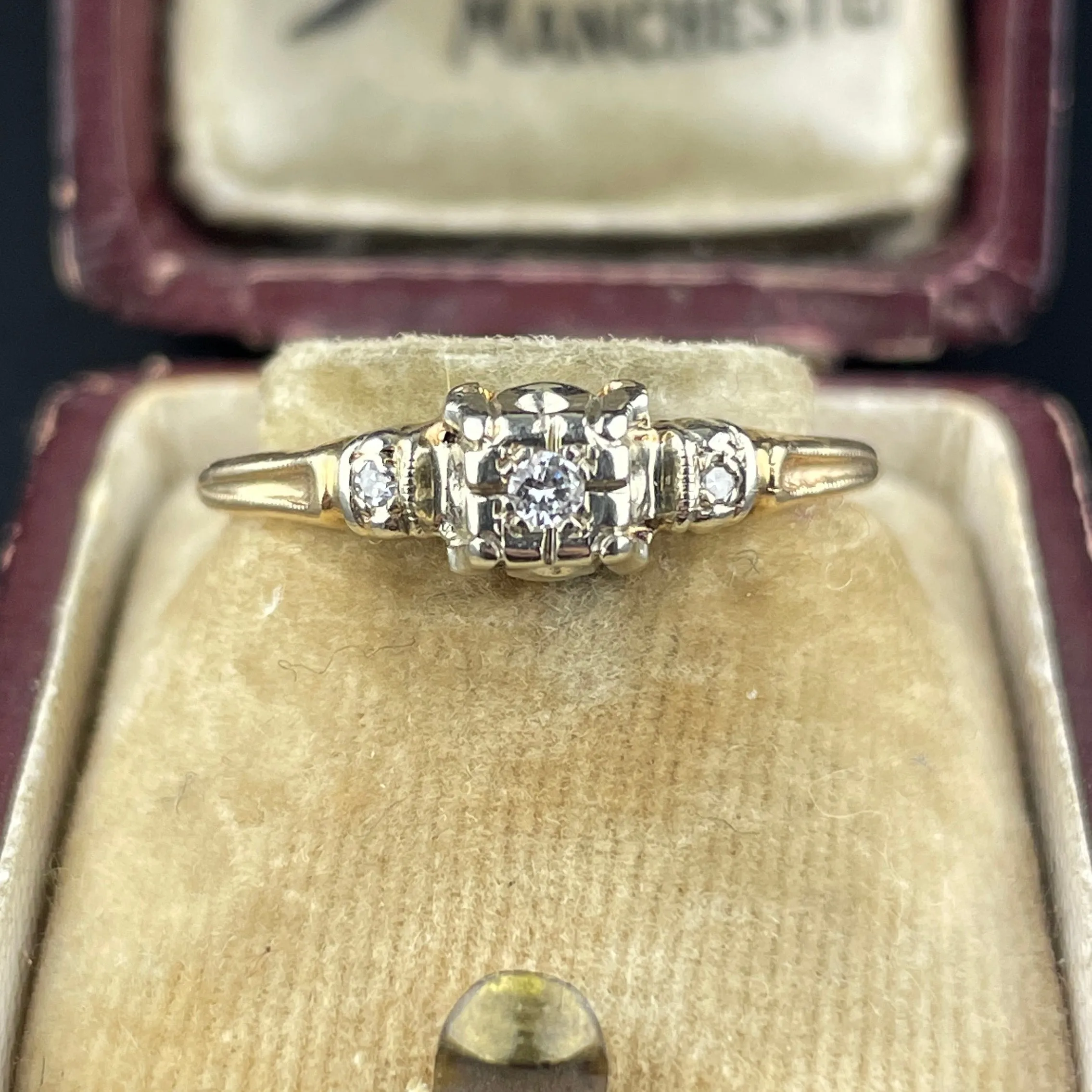 14K Yellow & White Gold Art Deco Diamond Engagement Ring, Sz 8