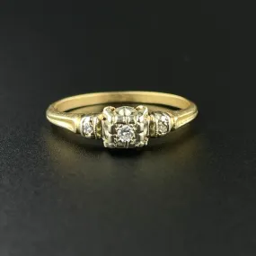 14K Yellow & White Gold Art Deco Diamond Engagement Ring, Sz 8