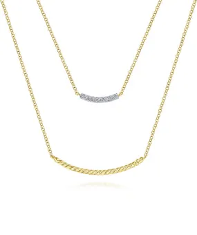 14k Yellow Gold Layered Twisted Diamond Bar Necklace