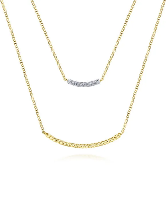 14k Yellow Gold Layered Twisted Diamond Bar Necklace