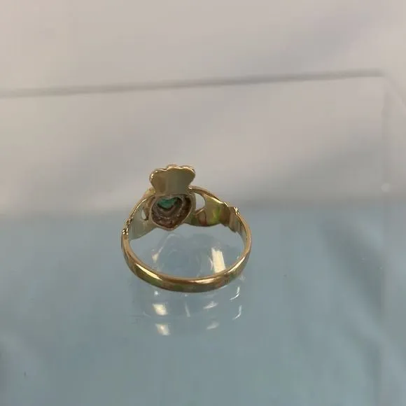 14kt Gold Claddagh Ring with Diamond and Emerald Accents