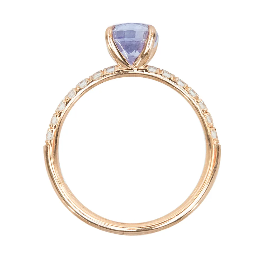 1.76ct Light Purple Oval Sapphire Solitaire with French Set Diamonds In Rose Gold