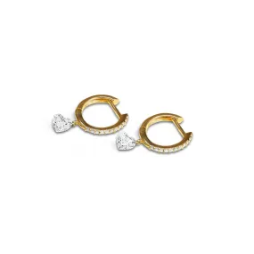 18K Gold Drilled Heart Diamond and Pave Diamond Huggie Hoops Earrings