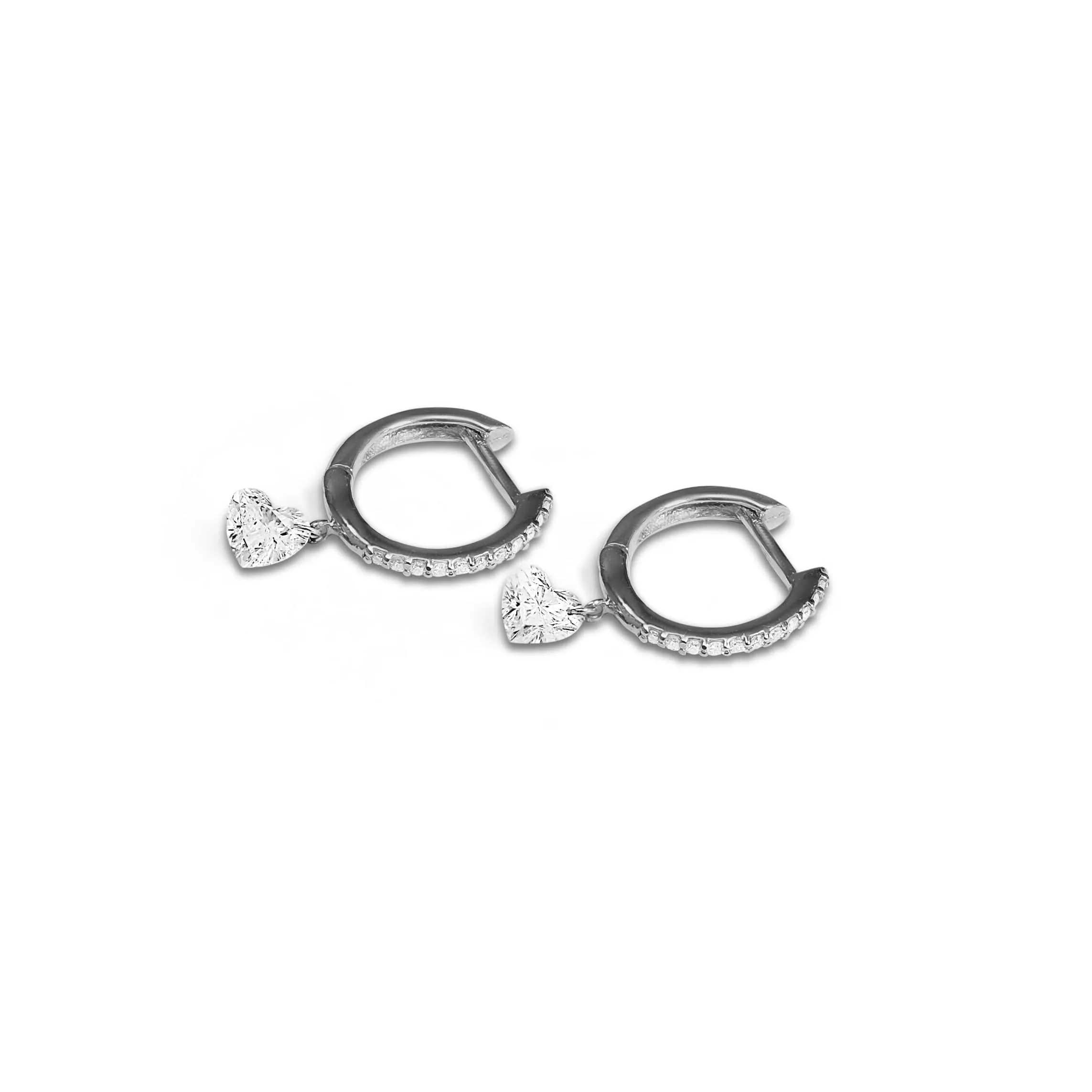 18K Gold Drilled Heart Diamond and Pave Diamond Huggie Hoops Earrings