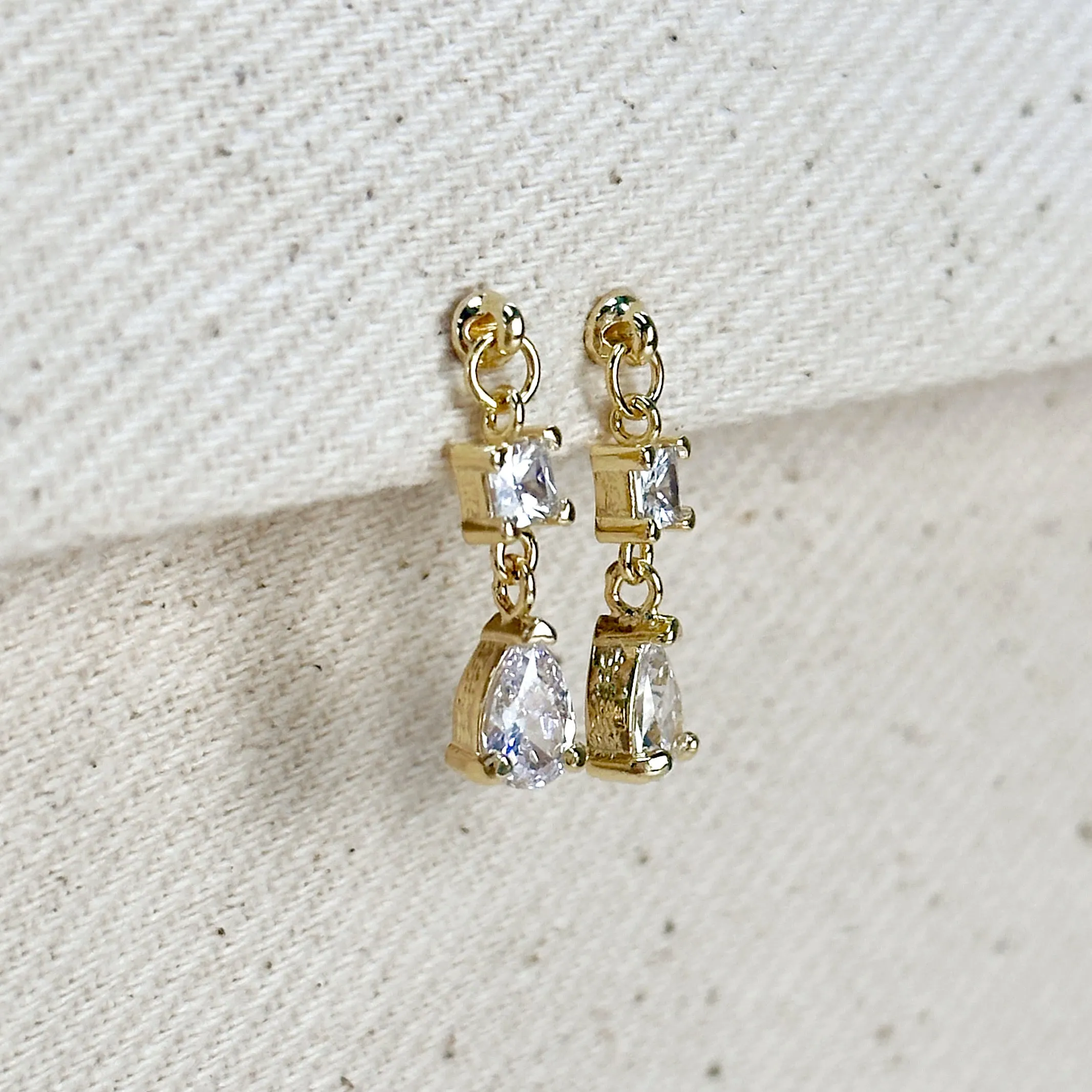 18k Gold Filled Princess Cut and Drop CZ Dangling Earrings