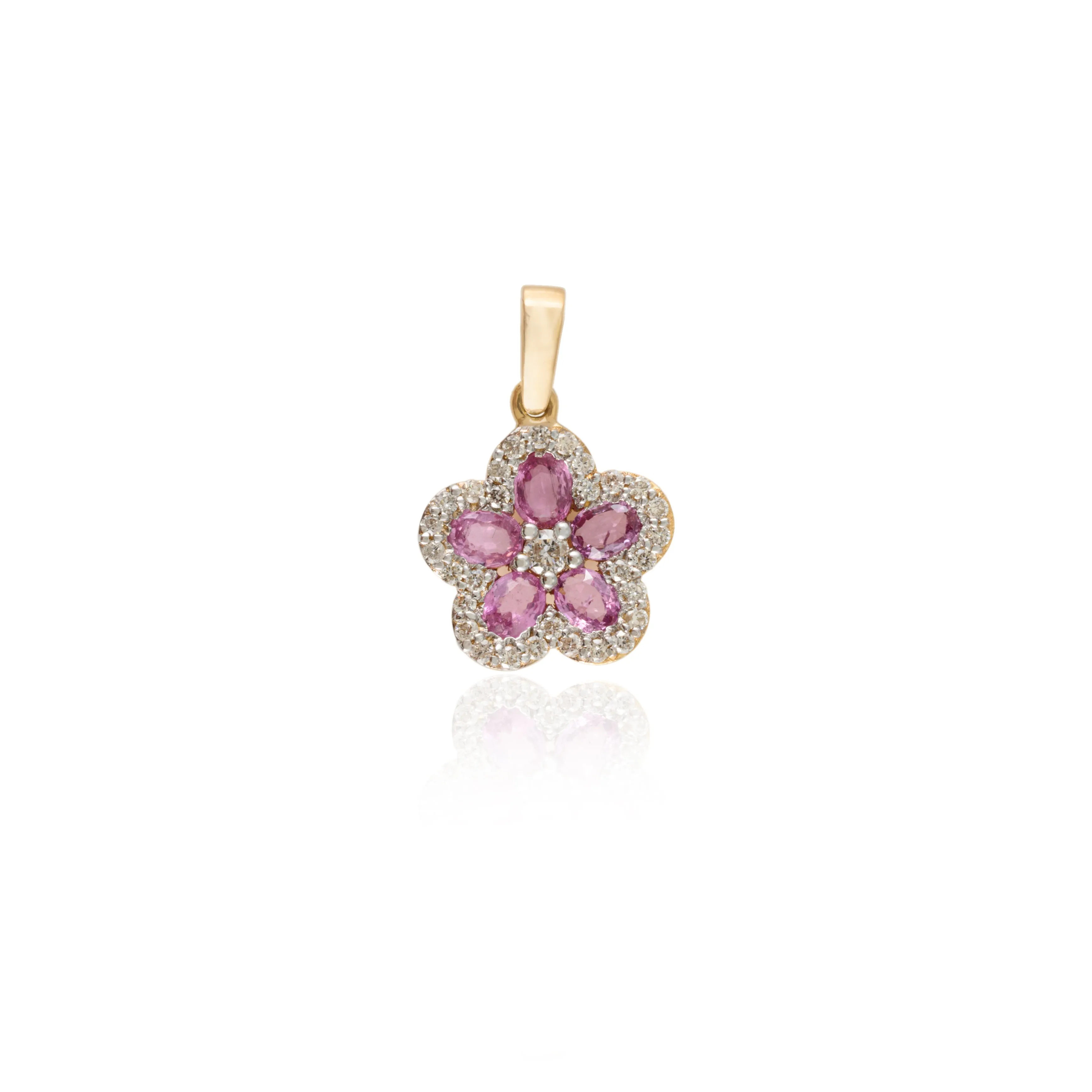 18K Gold Pink Sapphire Cherry Blossom Flower Pendant