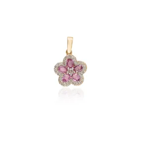 18K Gold Pink Sapphire Cherry Blossom Flower Pendant