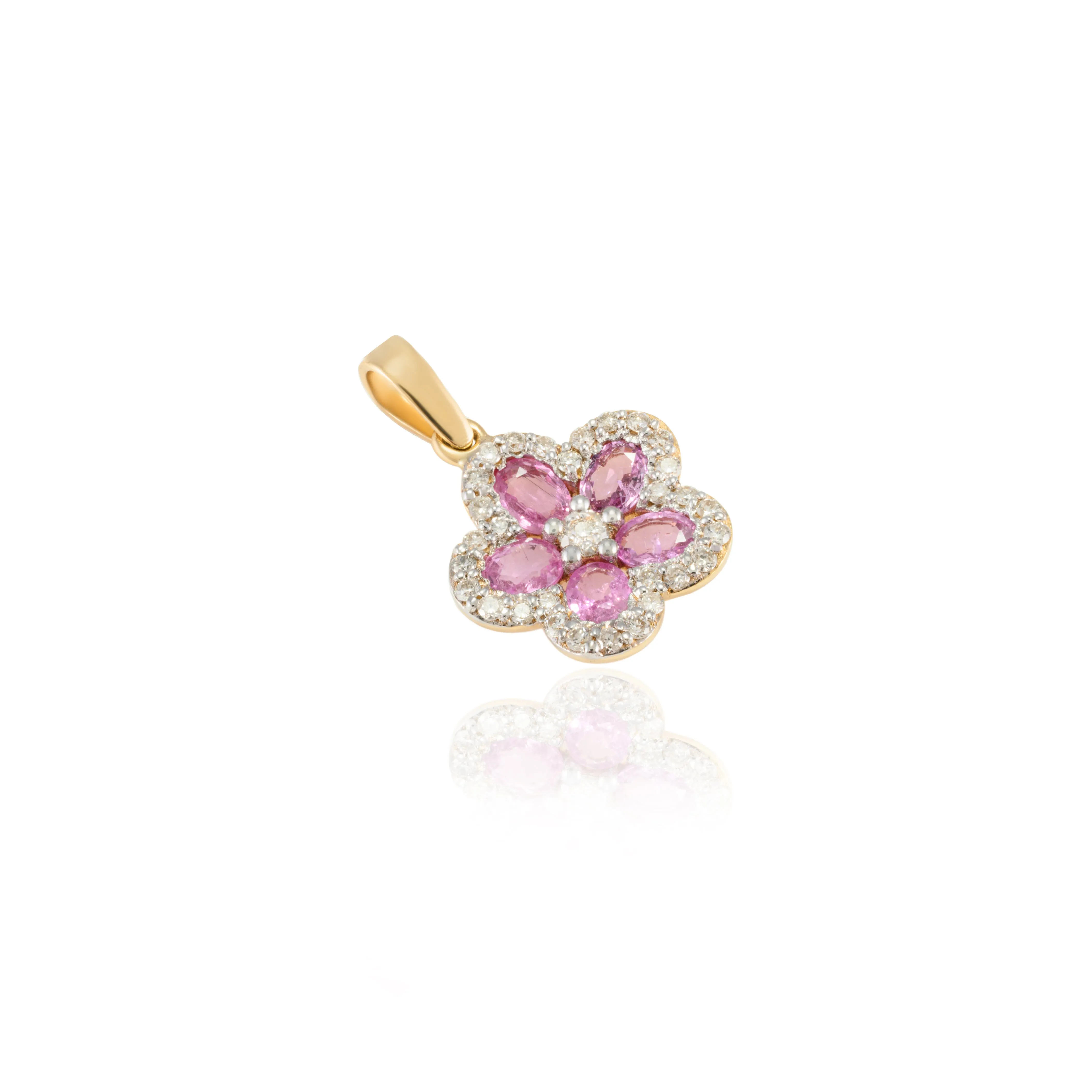 18K Gold Pink Sapphire Cherry Blossom Flower Pendant