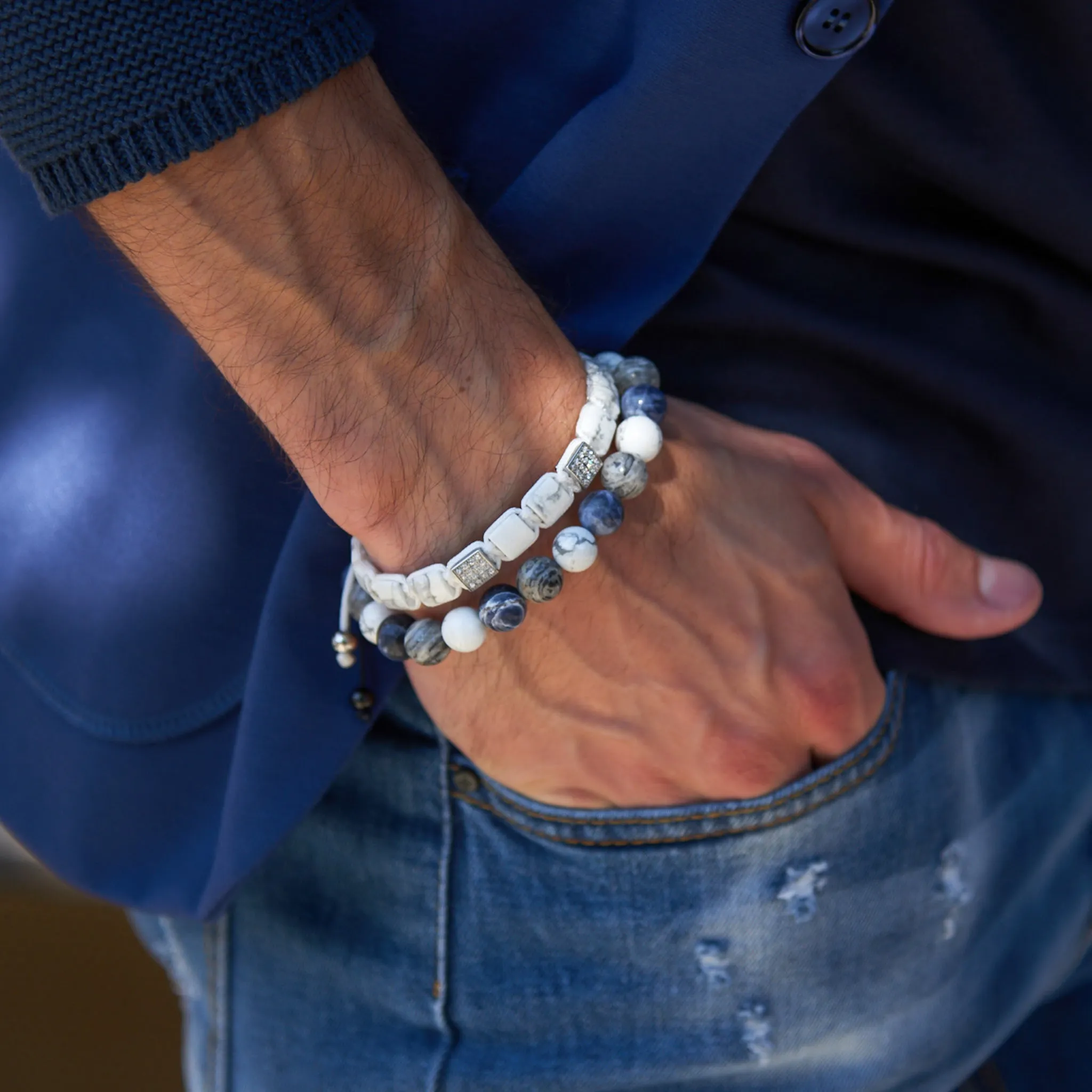 2 PIECE SET - SODALITE Single Bead & Flatbead Bracelet