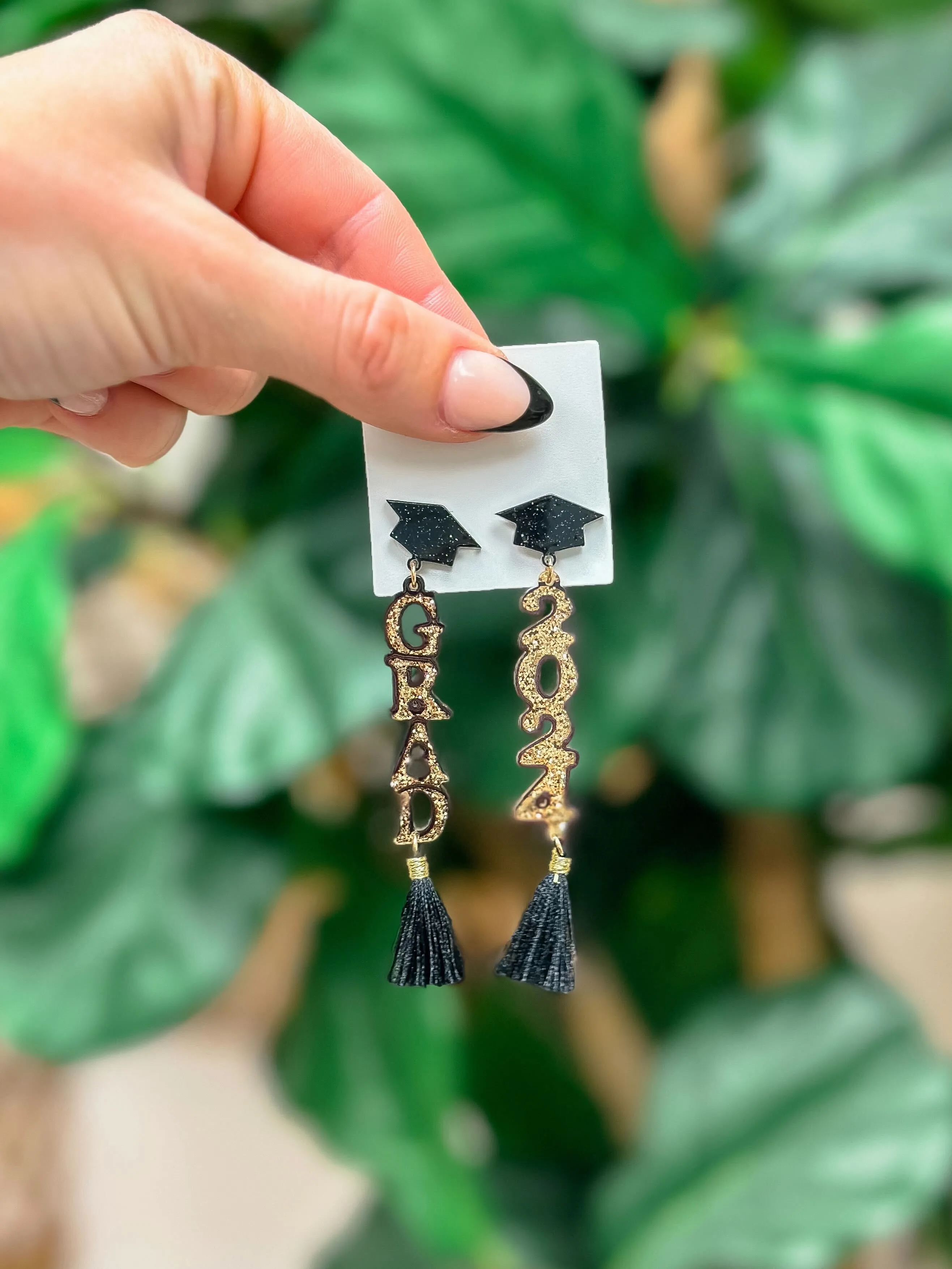 '2024' Grad Glitter Dangle Earrings