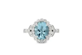 2.20 Oval Aquamarine Diamond Ring 0.60 CT TW 14K White Gold AQMR001