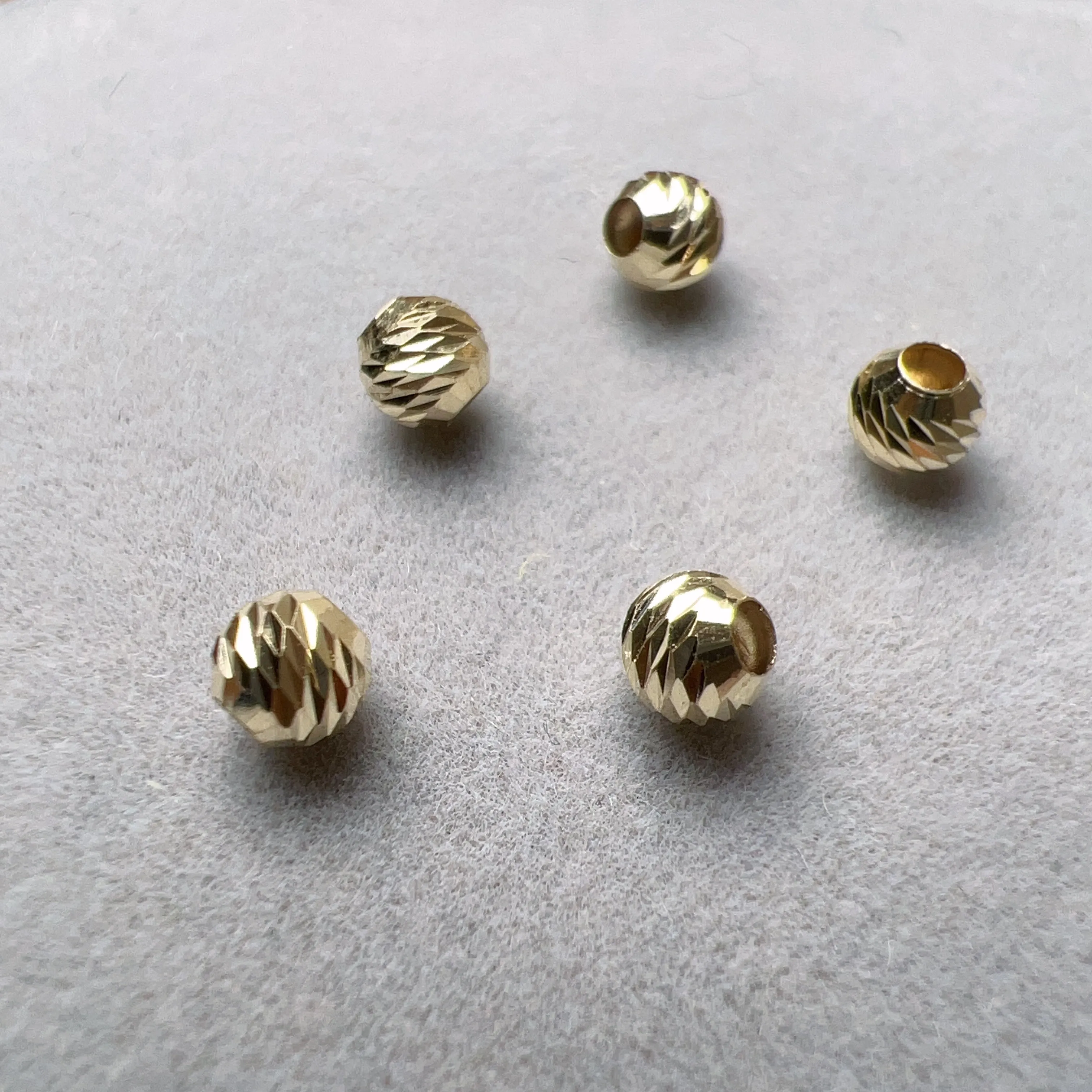 3.8mm 18K Yellow Gold Carving Faceted Round Beads Charms for DIY Jewelry Projects