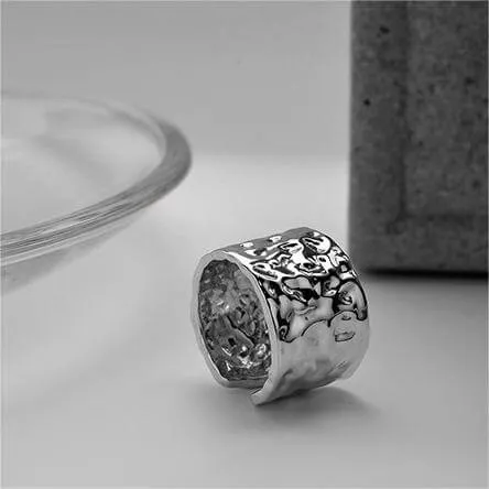 925 Silver Wide Textured Gold Cigar Band Ring