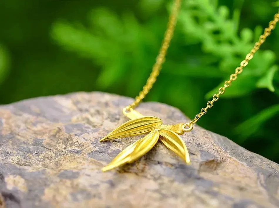 925 Sterling Silver Bamboo Leaves Pendant Necklace Charm - LFJF0081 Jewelry