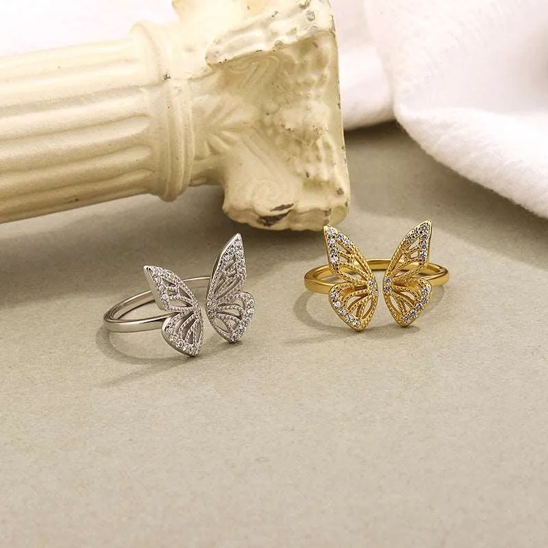 925 Sterling Silver Openwork Butterfly Toi et Moi Ring