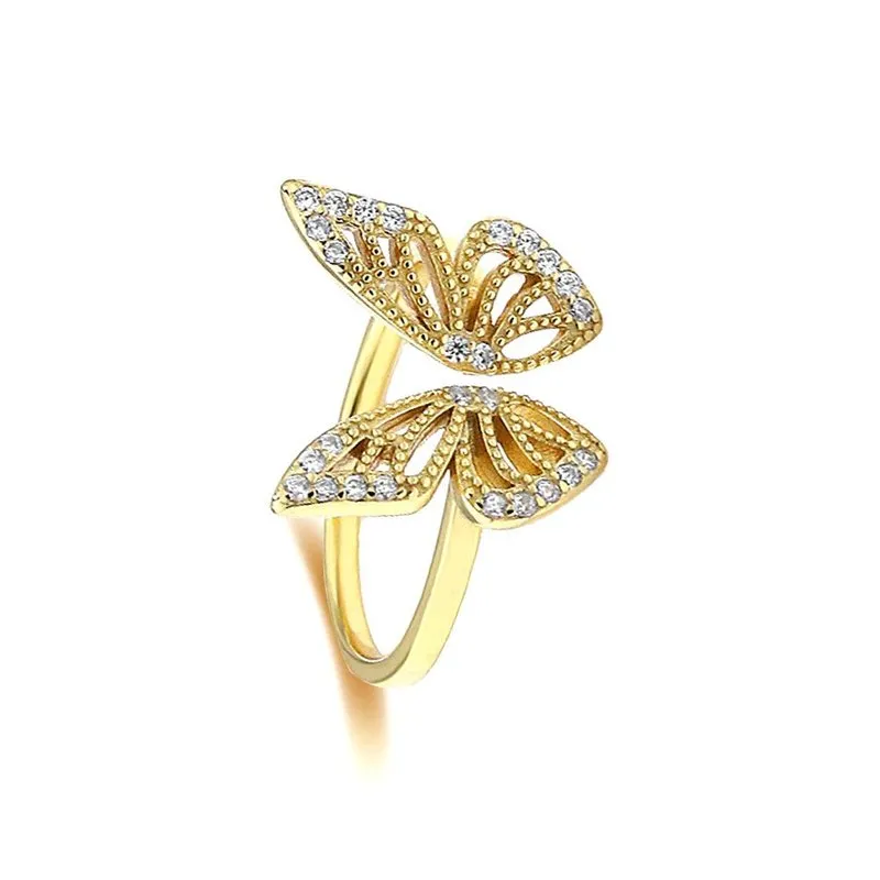 925 Sterling Silver Openwork Butterfly Toi et Moi Ring