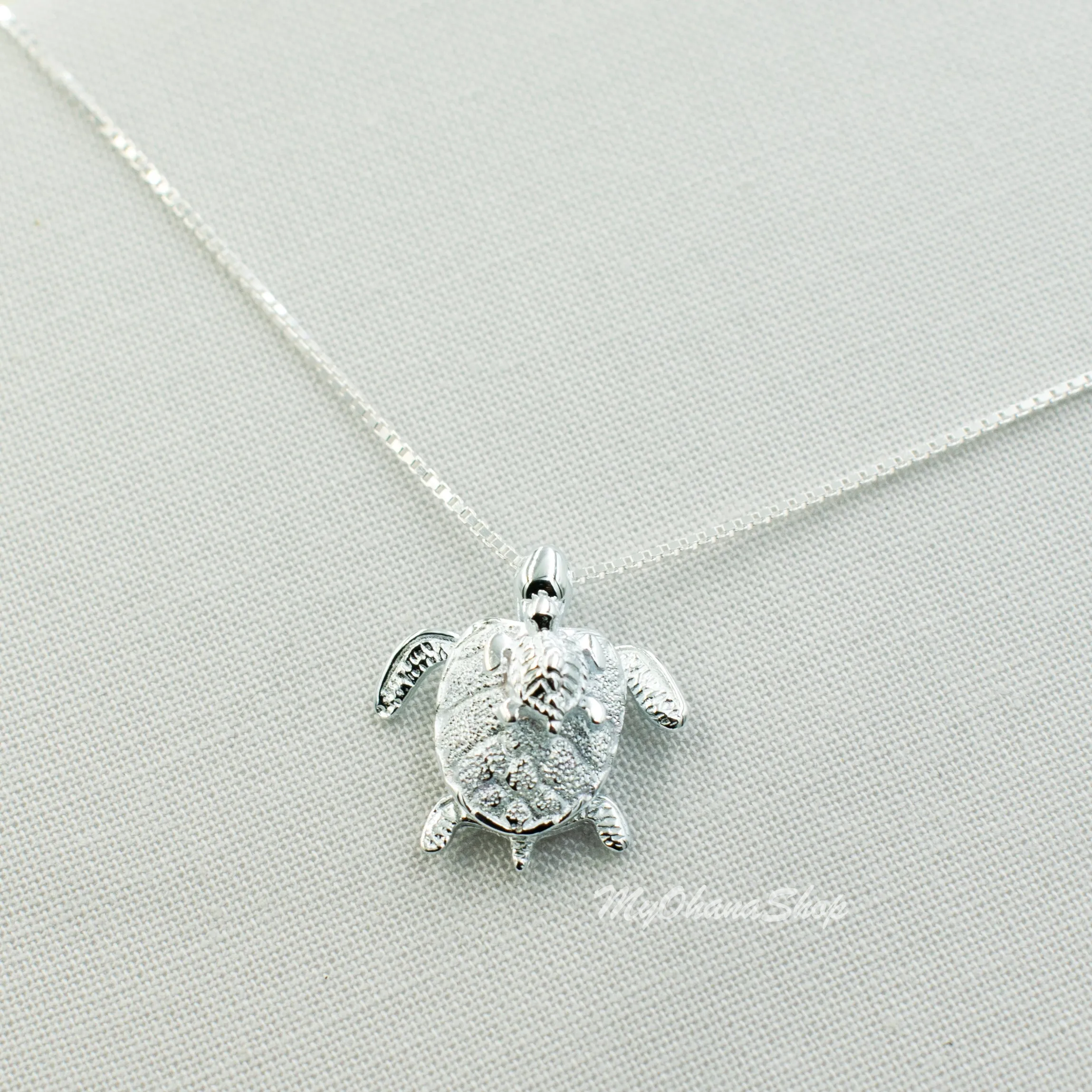 925 Sterling Silver Turtle Necklace. 3D Mother Carrying Baby Hawaiian Sea Turtle Jewelry For Boys, Girls. Mother's Day, Birthday Gift.