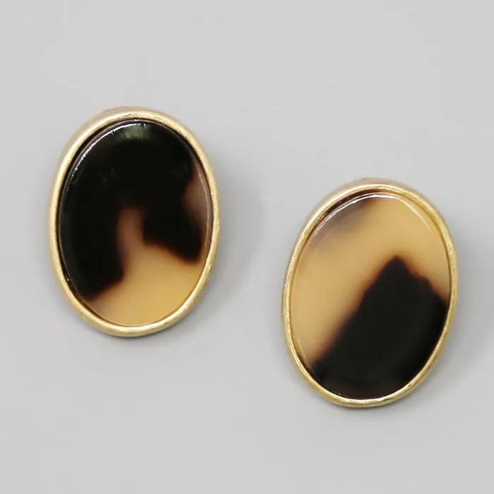 Acetate Oval Shape Stud Earrings