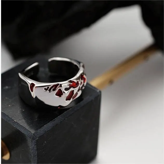 Adjustable Sterling Silver Red Enamel Glaze Band Ring