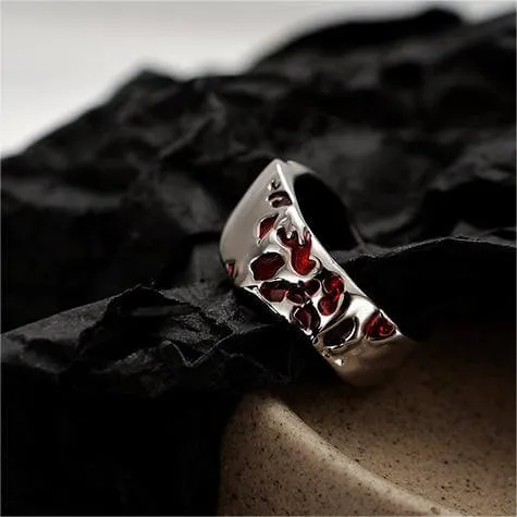 Adjustable Sterling Silver Red Enamel Glaze Band Ring