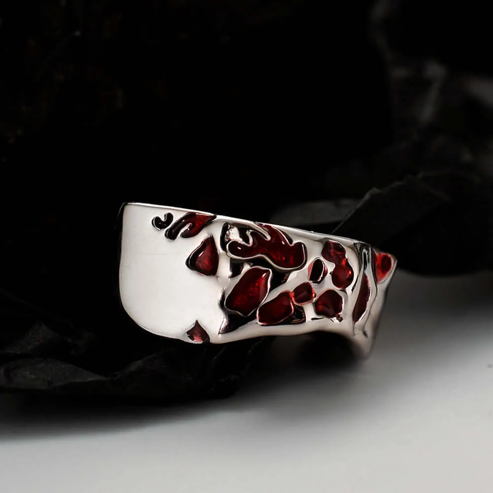 Adjustable Sterling Silver Red Enamel Glaze Band Ring