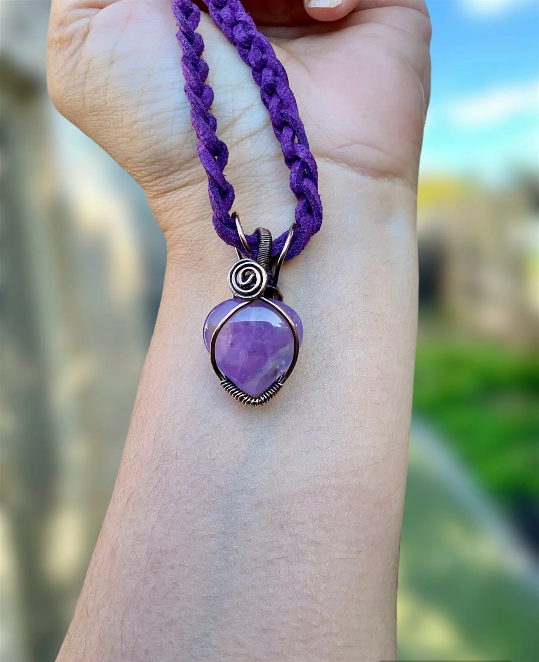 Amethyst Gemstone Heart Wire Wrapped Choker Pendant