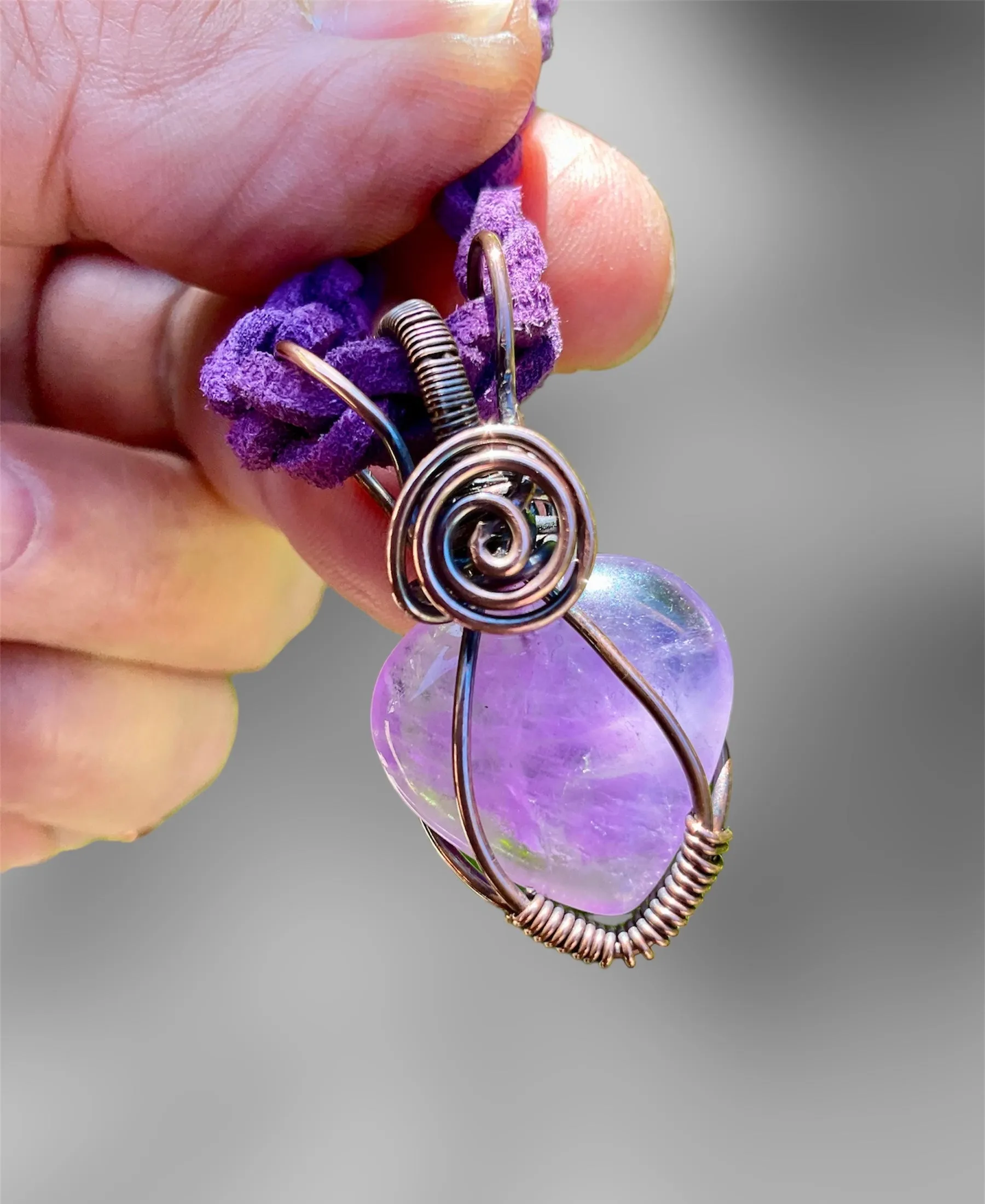 Amethyst Gemstone Heart Wire Wrapped Choker Pendant