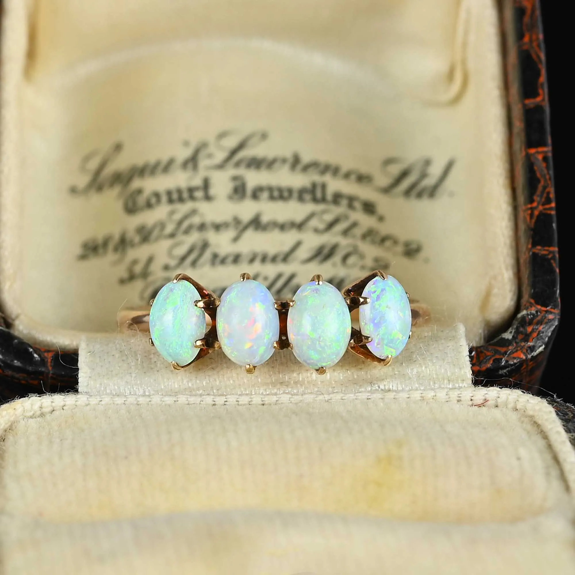 Antique Edwardian Cabochon Opal Ring in 12K Gold