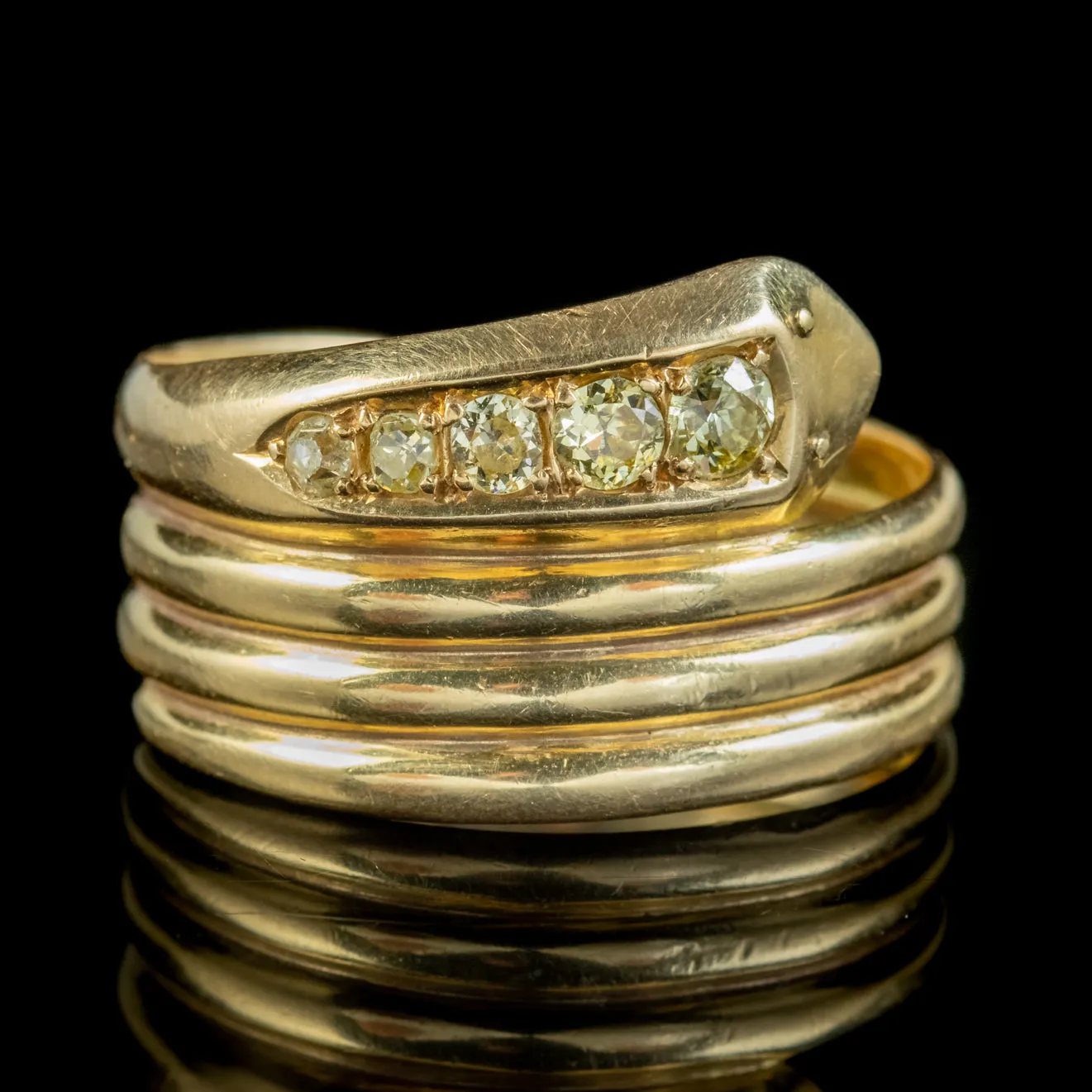 Antique Edwardian Fancy Yellow Diamond Snake Ring Dated 1918