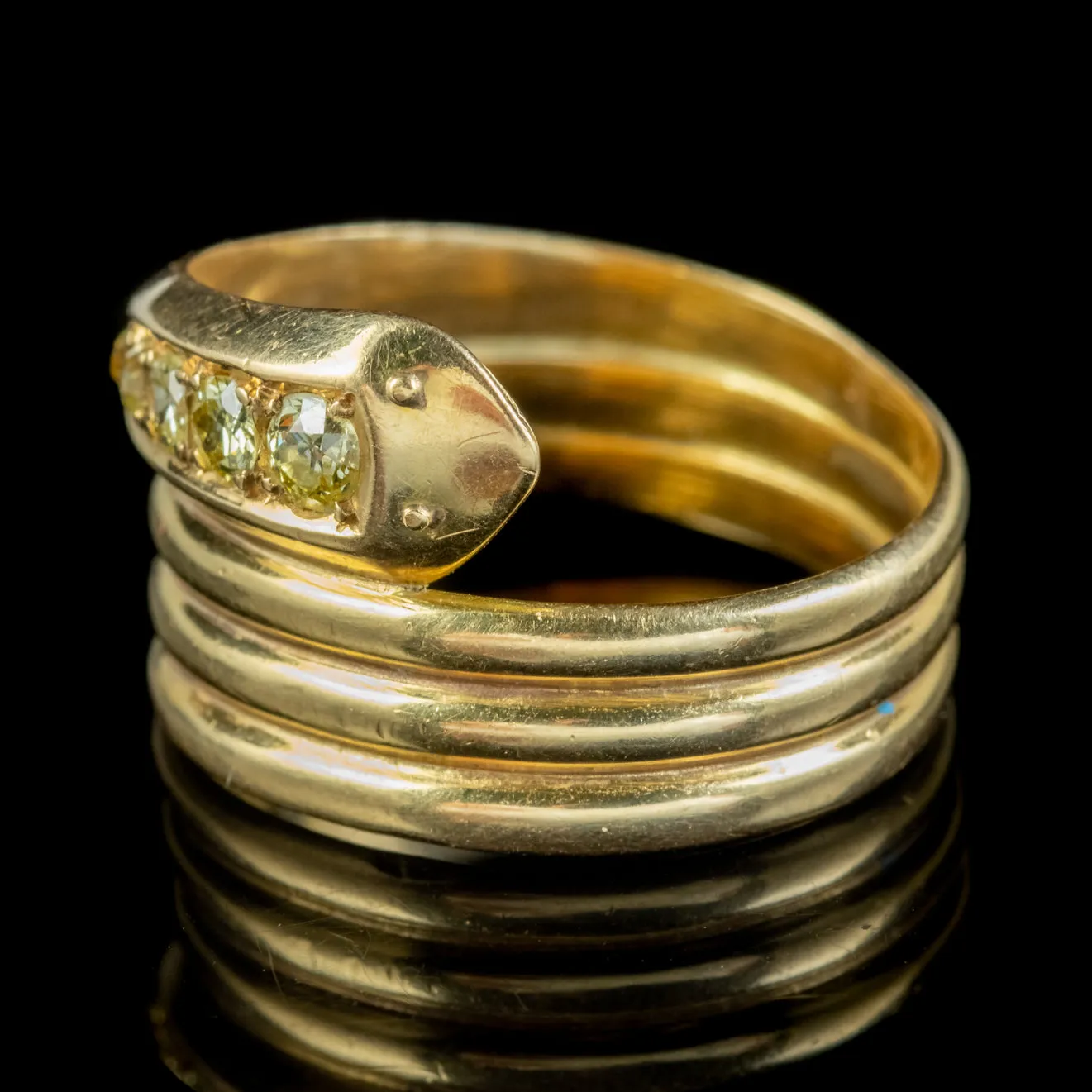 Antique Edwardian Fancy Yellow Diamond Snake Ring Dated 1918