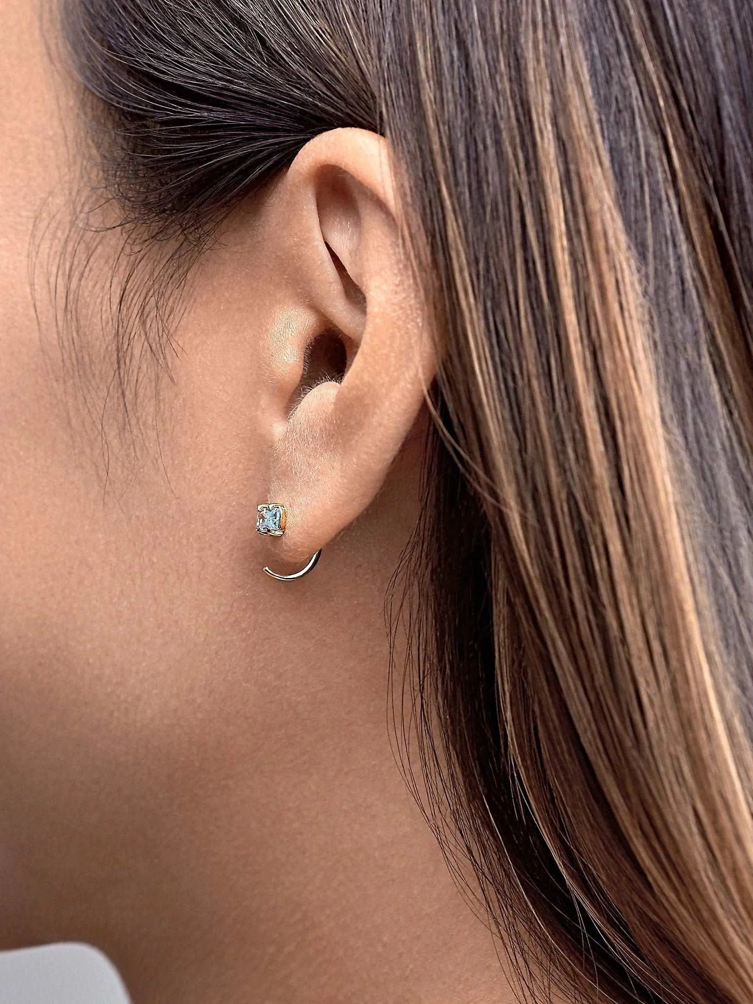 Aquamarine Huggie Hoop Earrings