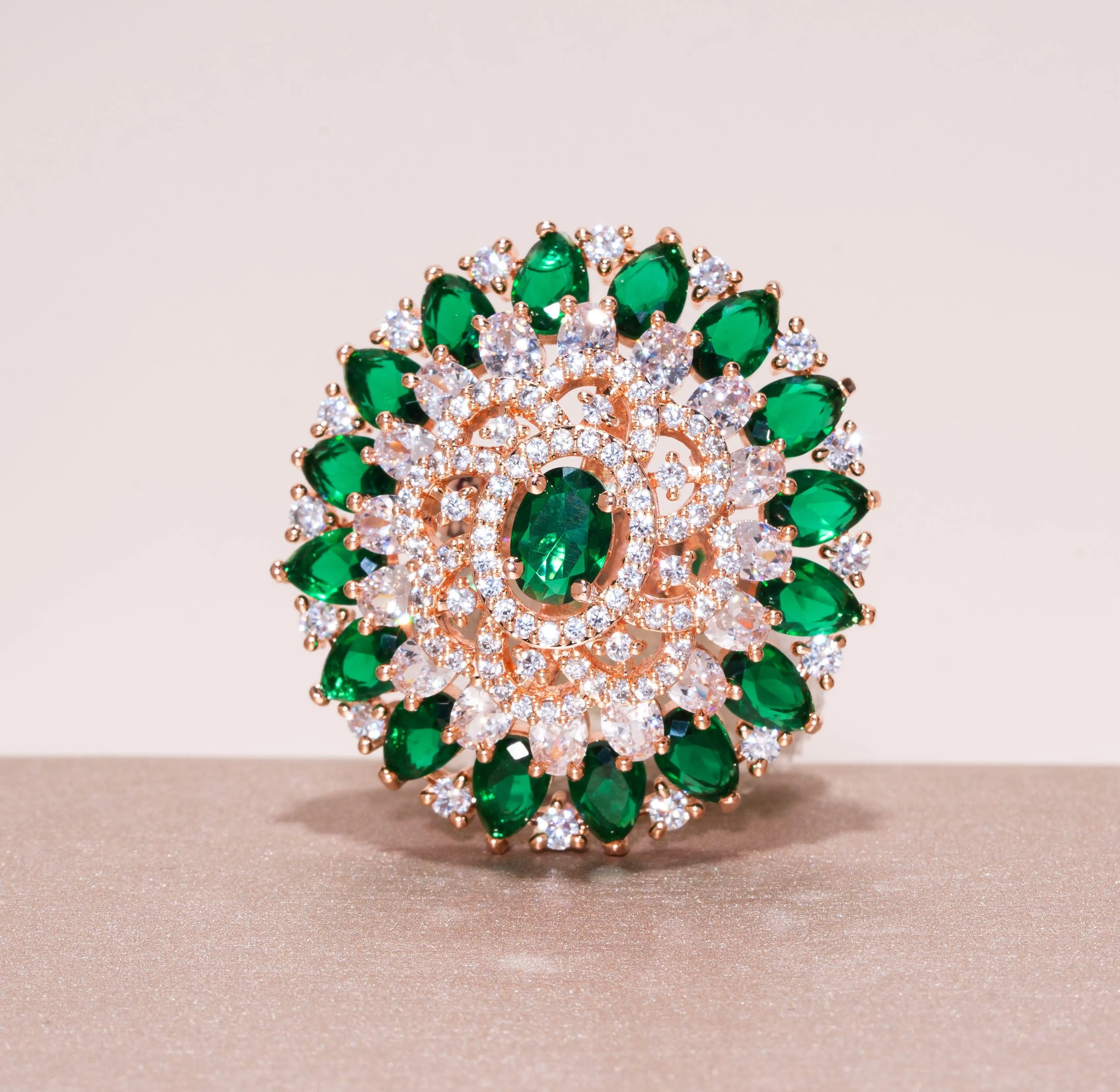 Aya Emerald Green Rose Gold Indian Jewelry Cocktail Ring by Jaipur Rose