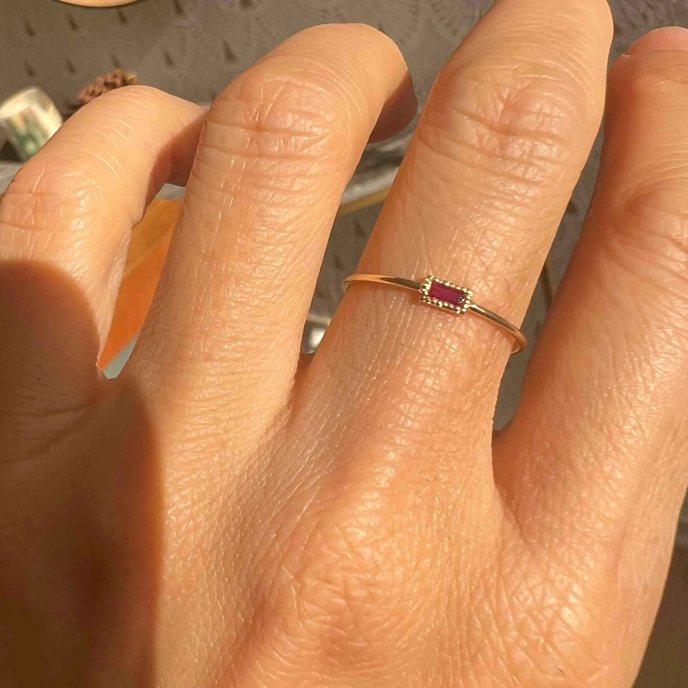 Baguette Ruby Moon Drop Ring