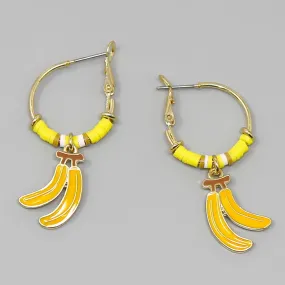 Banana Charm Beaded Hoop Earrings