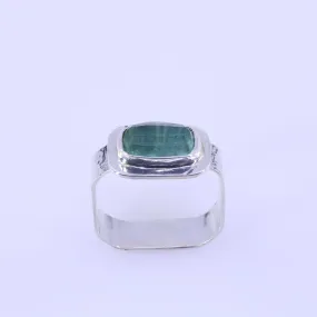 Be Square - Green Tourmaline Hammered Silver Ring