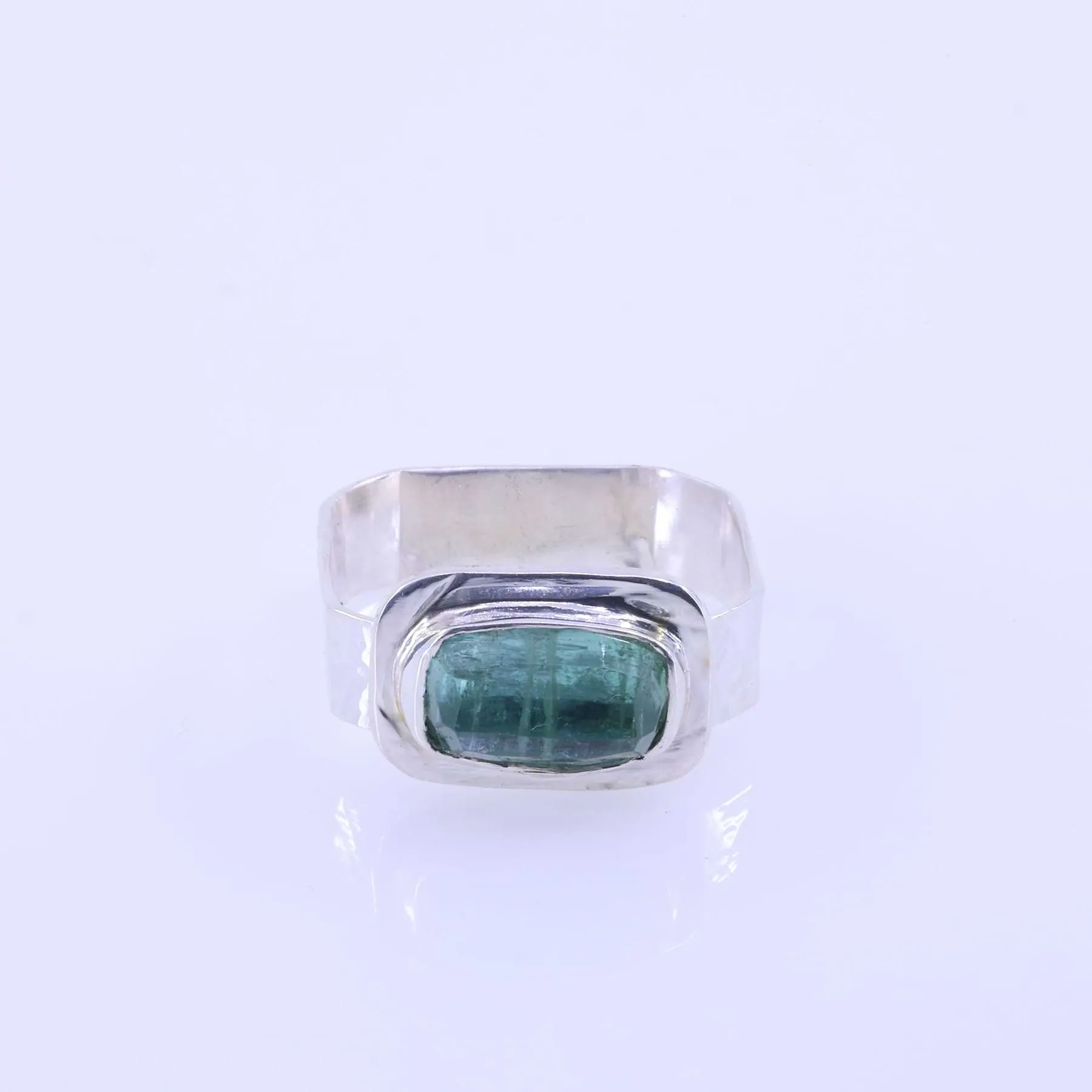 Be Square - Green Tourmaline Hammered Silver Ring