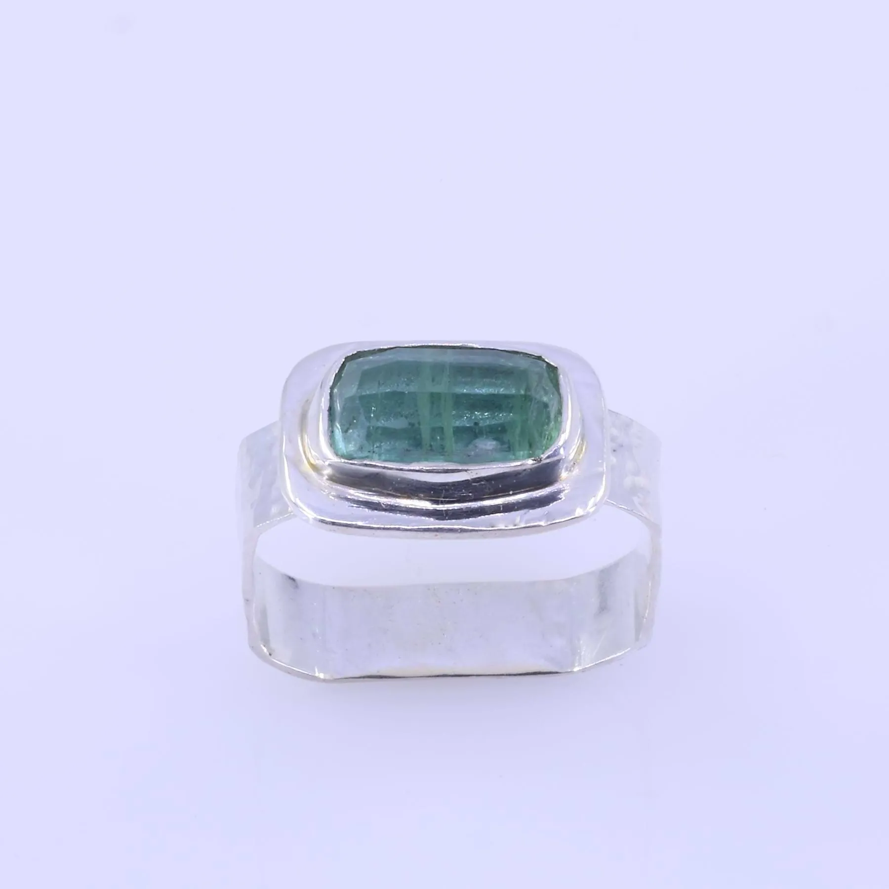 Be Square - Green Tourmaline Hammered Silver Ring