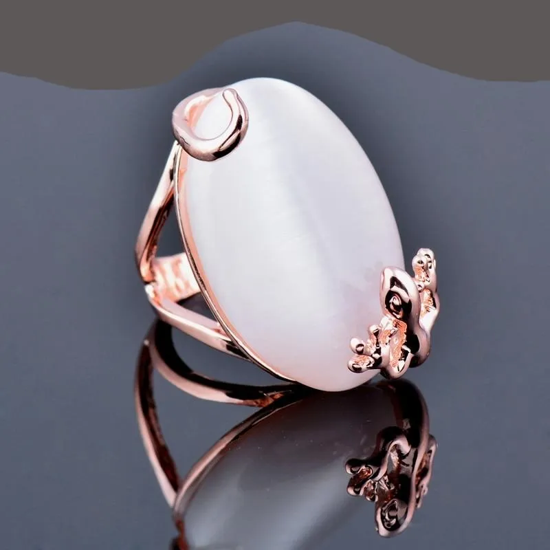 Big Oval Rose Gold Opalite Ring With Gecko Wrapped Around Stone