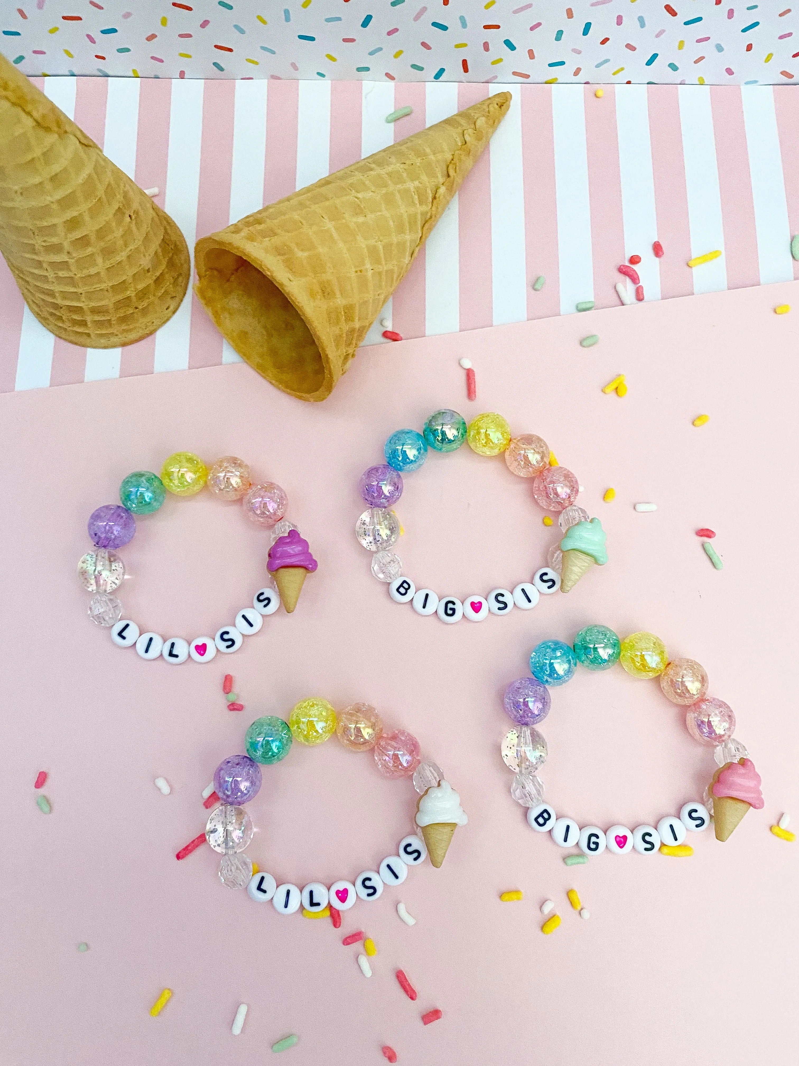 Big Sis OR Lil Sis Ice Cream Charm Bracelet