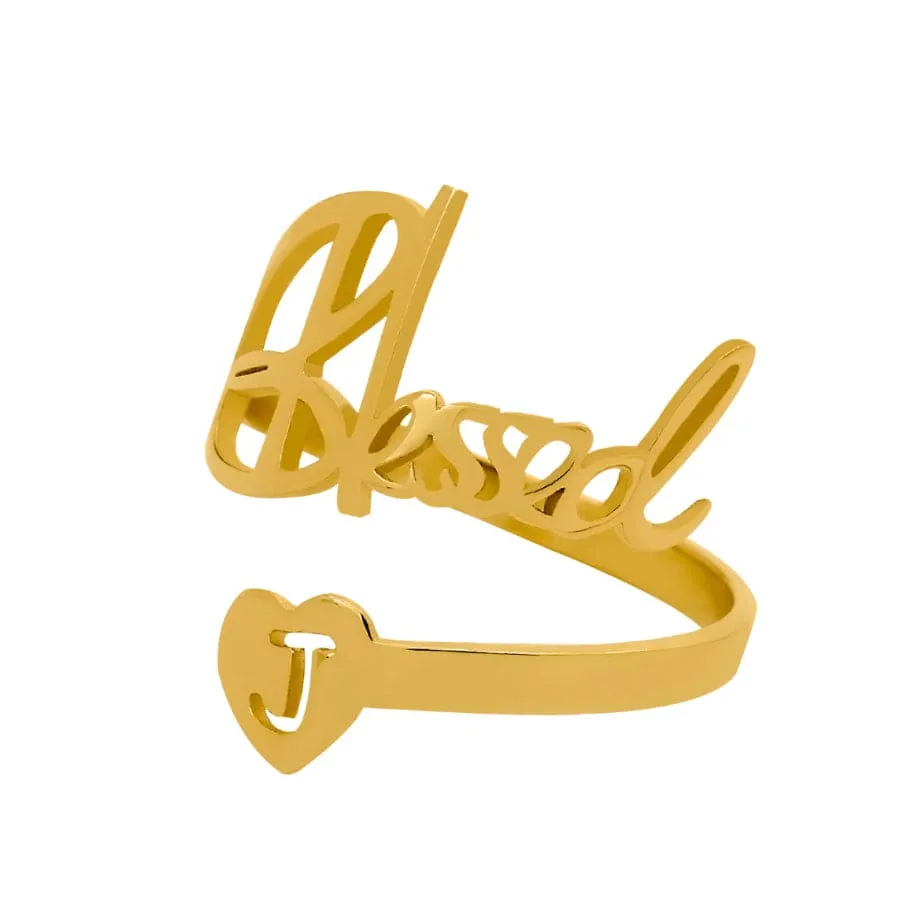 Blessed With Initial Adjustable Ring