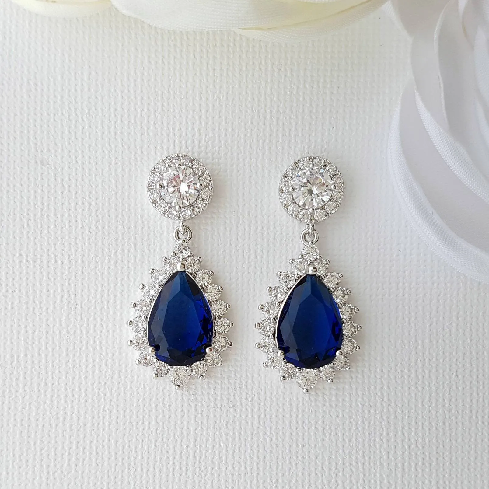 Blue and Gold Teardrop Clip On Earrings for Brides-Aoi